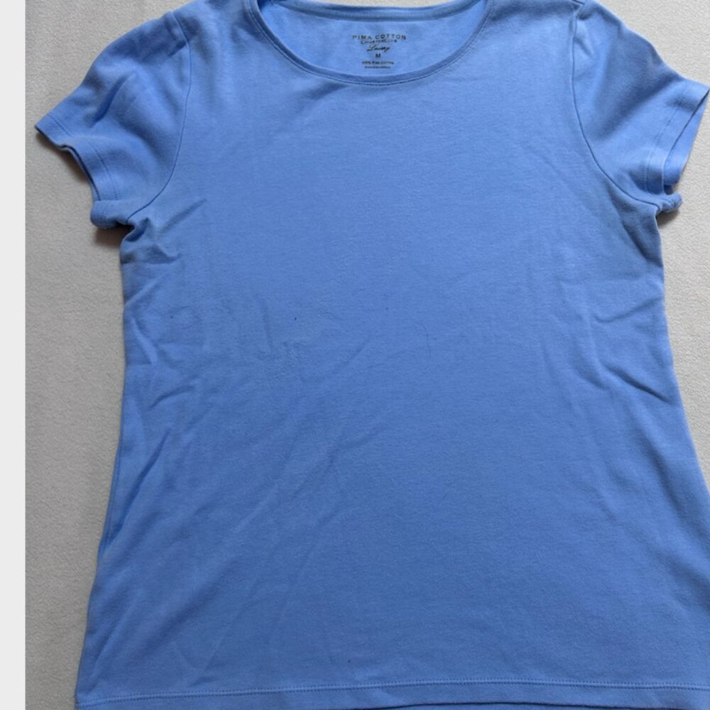 Charter Club Women’s Aqua Luxury Pima Cotton Top – Medium – Short Sleeve Everyda